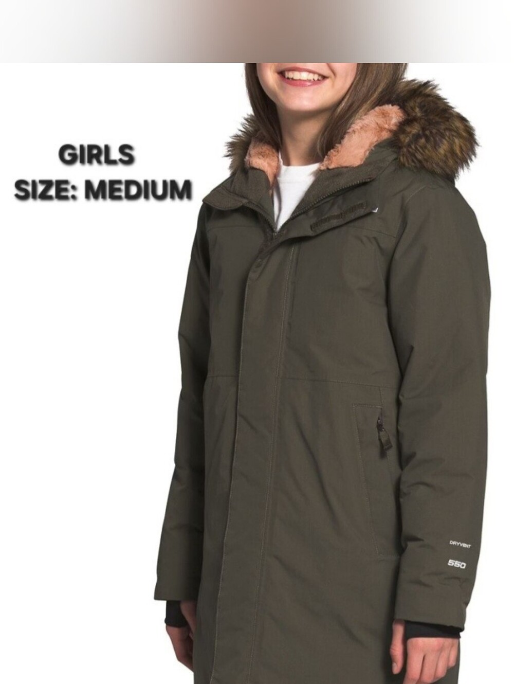 The North Face Arctic Swirl Parka Girls Jacket Size Medium 10/12 Taupe Green